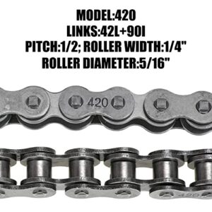 YOXUFA 420 Jackshaft Chain 42 Link + 90 Link with Chain Breaker for Coleman CT200U CT200U-EX BT200X Baja Warrior MB200 Massimo Mini Bike Predator 212cc 200cc 196cc 6.5hp Powersports Parts