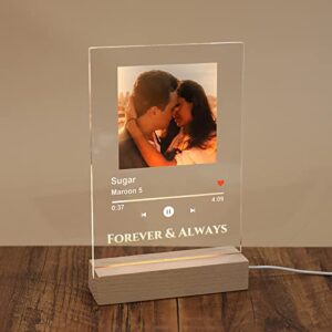 custom acrylic song plaque, personalized led album cover music plaque with photo custom text gift for him, engagement gifts, couples gift