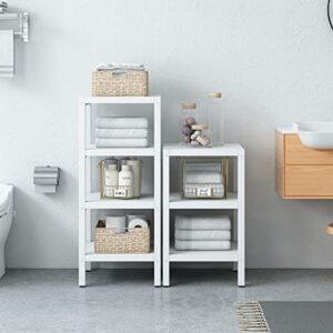 IOTXY Open Shelving Storage Rack - 3-Tier Freestanding Solid Wood Shelves Unit, Multipurpose Display Stand for Bathroom Living Room Laundry, Square Corner Rack, Bookshelf, White