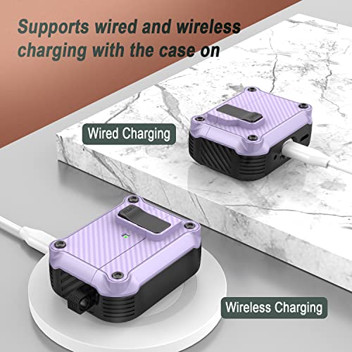 RFUNGUANGO for AirPods Pro 2nd /1st Generation Case Cover, Automatic Pop-up Carbon Fiber Case with Secure Lock Clip, Full Body Shockproof Hard Shell Protective Case for AirPods Pro 2022/2019- Purple