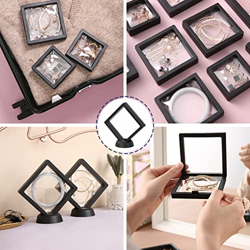 Msoesticc.dl 24Pcs 3D Floating Display Case, Transparent PE Film Jewelry Storage Box for Ring Earring Necklace Bracelet - Dustproof & Portable (3.5 x 3.5 x 0.8 Inches)