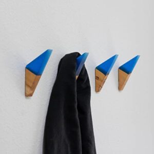 avocrafts epoxy wood hook, modern wood wall hook, wooden hooks for wall, wooden coat hook, minimalist hooks, towel rack, modern hook (4 pack, blue)