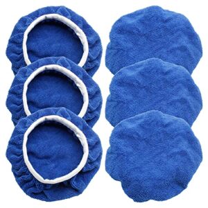 bonsicoky 6 pcs car polishing bonnet buffing pad soft microfiber buffing pad cover for 9" - 10" car polisher, blue