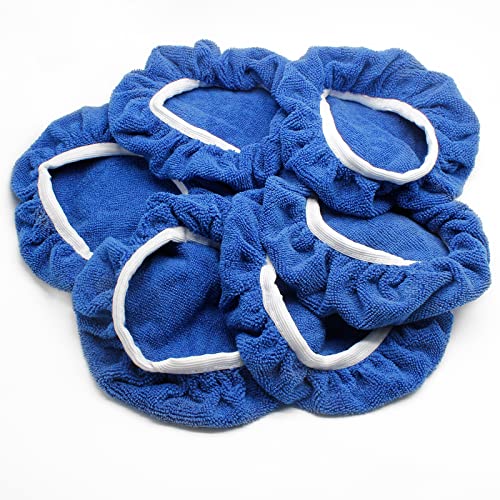 Bonsicoky 6 PCS Car Polishing Bonnet Buffing Pad Soft Microfiber Buffing Pad Cover for 9" - 10" Car Polisher, Blue