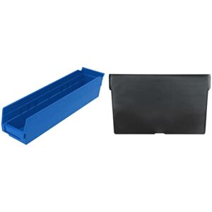 akro-mils 30128 plastic nesting shelf bin box, (18-inch x 4-inch x 4-inch), blue, (12-pack) & 40120 crosswise width plastic divider for 30120, 30128, 30124 shelf bin storage bins, black, (24-pack)