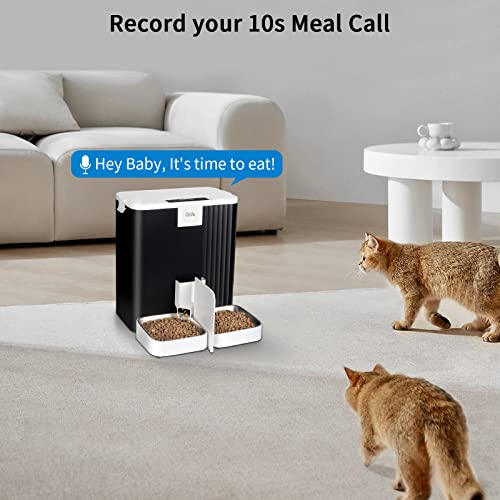 QLIFE Automatic Cat Dog Feeder: Dry Food Dispenser for Dog, Auto Pet Feeder, Portion Control Automatic Dog Feeder (Black Regular, 6L)