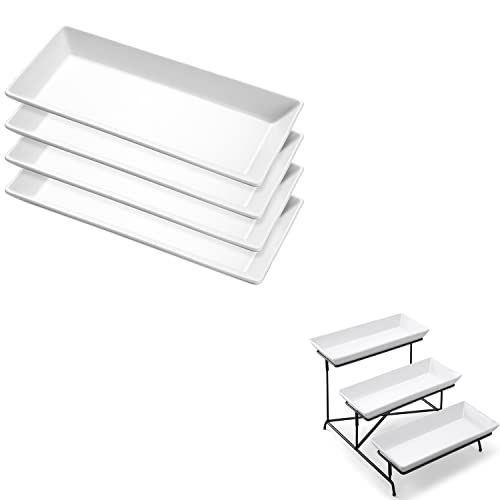 Yedio 3 Tier Serving Tray Set with Yedio 14” White Ceramic Serving Platters Set of 4