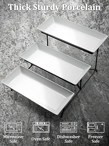 Yedio 3 Tier Serving Tray Set with Yedio 14” White Ceramic Serving Platters Set of 4