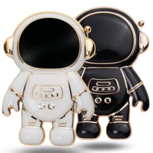 2 pack - astronaut phone ring holder finger kickstand - cute foldable abs space phone back grip smartphone hidden stand | compatible with all phones and tablets for girls women and men (black & white)