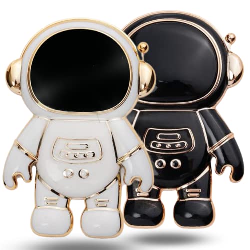 2 Pack - Astronaut Phone Ring Holder Finger Kickstand - Cute Foldable ABS Space Phone Back Grip Smartphone Hidden Stand | Compatible with All Phones and Tablets for Girls Women and Men (Black & White)