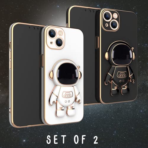 2 Pack - Astronaut Phone Ring Holder Finger Kickstand - Cute Foldable ABS Space Phone Back Grip Smartphone Hidden Stand | Compatible with All Phones and Tablets for Girls Women and Men (Black & White)