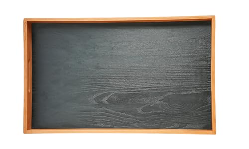 CRAZYWOOD Mystic Black Collection Cherry Wood Serving Tray, 22x13.5 Inch Food Drinks Tray for Coffee Table, Breakfast, Dinner & Bar, Rustic Decorative Storage Tray for Ottoman, Kitchen, Bedroom