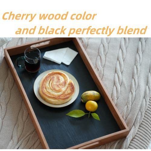 CRAZYWOOD Mystic Black Collection Cherry Wood Serving Tray, 22x13.5 Inch Food Drinks Tray for Coffee Table, Breakfast, Dinner & Bar, Rustic Decorative Storage Tray for Ottoman, Kitchen, Bedroom