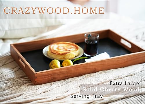 CRAZYWOOD Mystic Black Collection Cherry Wood Serving Tray, 22x13.5 Inch Food Drinks Tray for Coffee Table, Breakfast, Dinner & Bar, Rustic Decorative Storage Tray for Ottoman, Kitchen, Bedroom