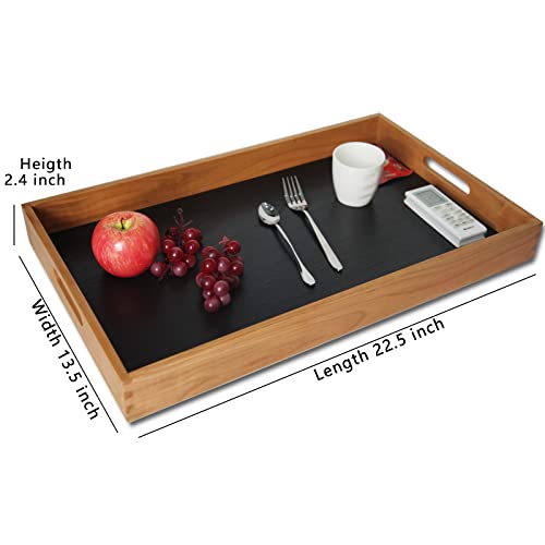 CRAZYWOOD Mystic Black Collection Cherry Wood Serving Tray, 22x13.5 Inch Food Drinks Tray for Coffee Table, Breakfast, Dinner & Bar, Rustic Decorative Storage Tray for Ottoman, Kitchen, Bedroom