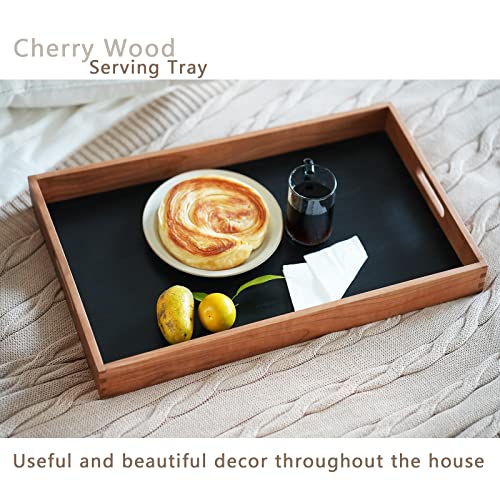 CRAZYWOOD Mystic Black Collection Cherry Wood Serving Tray, 22x13.5 Inch Food Drinks Tray for Coffee Table, Breakfast, Dinner & Bar, Rustic Decorative Storage Tray for Ottoman, Kitchen, Bedroom