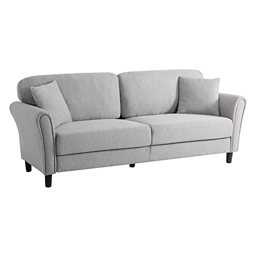 Shintenchi 87" Modern Sofa Loveseat Couch, Oversize Deep Seat Sofa, Loveseat Furniture with Hardwood Frame, Mid-Century Upholstered Couch for Living room, Bedroom, Round handrail, Light Gray