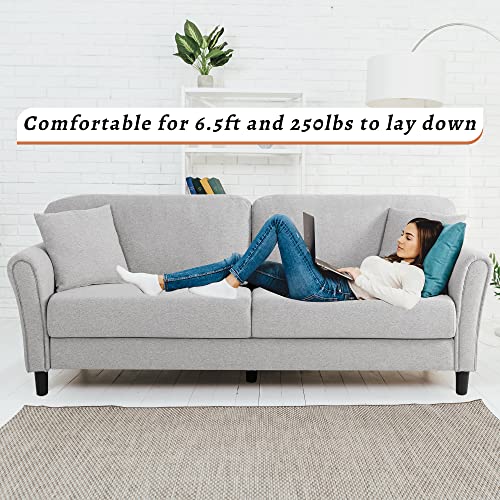 Shintenchi 87" Modern Sofa Loveseat Couch, Oversize Deep Seat Sofa, Loveseat Furniture with Hardwood Frame, Mid-Century Upholstered Couch for Living room, Bedroom, Round handrail, Light Gray