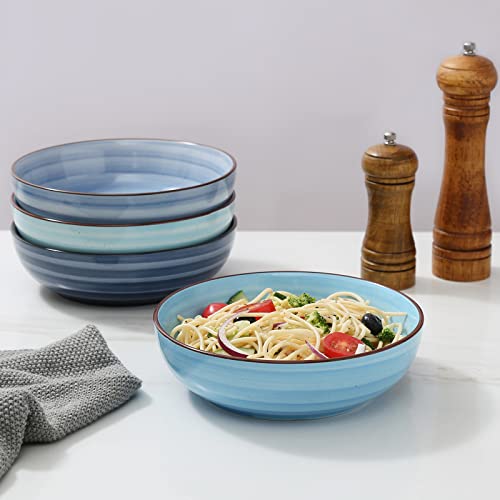Selamica Ceramic 50 Ounce Pasta Bowls Set of 4, 8.6 Inch Large Salad Bowls, Stackable Serving Bowls, Wide and Shallow Porcelain Soup Bowls, Microwave Dishwasher Safe, Gift, Gradient Blue