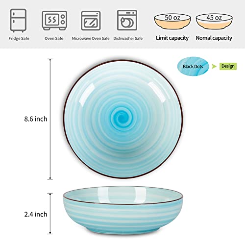 Selamica Ceramic 50 Ounce Pasta Bowls Set of 4, 8.6 Inch Large Salad Bowls, Stackable Serving Bowls, Wide and Shallow Porcelain Soup Bowls, Microwave Dishwasher Safe, Gift, Gradient Blue