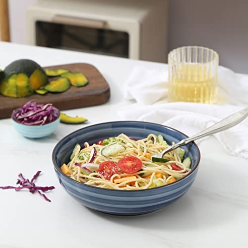 Selamica Ceramic 50 Ounce Pasta Bowls Set of 4, 8.6 Inch Large Salad Bowls, Stackable Serving Bowls, Wide and Shallow Porcelain Soup Bowls, Microwave Dishwasher Safe, Gift, Gradient Blue