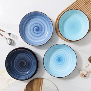 Selamica Ceramic 50 Ounce Pasta Bowls Set of 4, 8.6 Inch Large Salad Bowls, Stackable Serving Bowls, Wide and Shallow Porcelain Soup Bowls, Microwave Dishwasher Safe, Gift, Gradient Blue