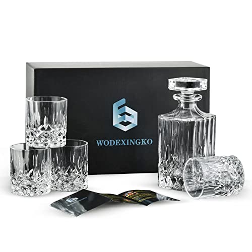 WODEXINGKO Whiskey Decanter Sets for Men, Classic Whiskey Decanter Set with Glasses, Liquor decanter for Bourbon, Scotch, Vodka - Whiskey gifts for men. Bourbon gifts for men. Transparent