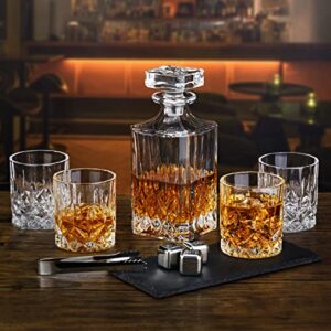 WODEXINGKO Whiskey Decanter Sets for Men, Classic Whiskey Decanter Set with Glasses, Liquor decanter for Bourbon, Scotch, Vodka - Whiskey gifts for men. Bourbon gifts for men. Transparent