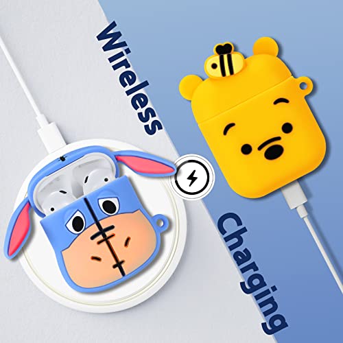 JoySolar 2 Packs for Airpod 1&2 Case Cute Cartoon Character 3D Soft Silicone Air Pods Funny Cover Kawaii Fun Cool Unique Design Shell Stylish Girls Kids Teens Women Cases for Airpods 1/2(Winn+Donkey)