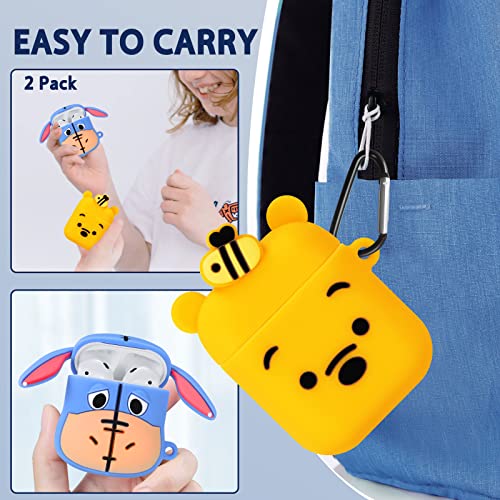 JoySolar 2 Packs for Airpod 1&2 Case Cute Cartoon Character 3D Soft Silicone Air Pods Funny Cover Kawaii Fun Cool Unique Design Shell Stylish Girls Kids Teens Women Cases for Airpods 1/2(Winn+Donkey)