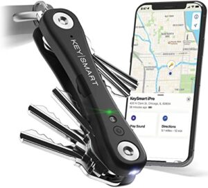 keysmart ipro - apple find my app compatible - find your lost keys smart key organizer keychain holder, compact trackable key chain keyholder, led flashlight (up to 14 keys, black)