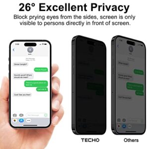 TECHO Privacy Screen Protector Compatible with iPhone 14 Pro Max Tempered Glass Film (Edge to Edge Full Coverage) (Anti Spy Private) (9H Hardness) (2 PACK) (6.7 inch)