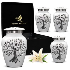 small white urns - tree of life keepsake urns set of 4 - small urns for human ashes male & female - handcrafted white cremation urns for ashes with box & bags - perfect mini urns for men & women