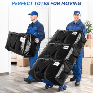 FADOTY 4 Pack Extra Large Moving Storage Bags with Zippers & Reinforced Handles Foldable Storage Totes with Lids Heavy Duty for Space Saving Packing Supplies Bags for Moving Storing, Black