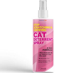 Cat and Kitten Scratch Spray Deterrent - Pet Repellent Spray for Cats & Kittens - Non-Toxic Indoor Anti Cat Scratching Formula - BLUECARE LABS