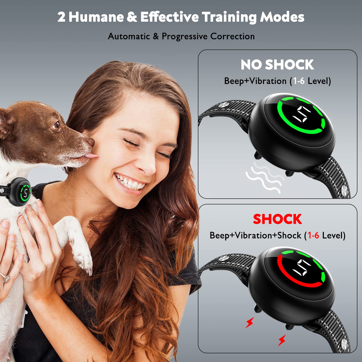 Bark Collar for Large Dog & Medium Dogs, Birkhey Dog Bark Collar, Rechargeable Automatic Bark Shock Collar, Anti Barking Collar with Beep Vibrating Shock, 5 Sensitivity for Barking Control & Training