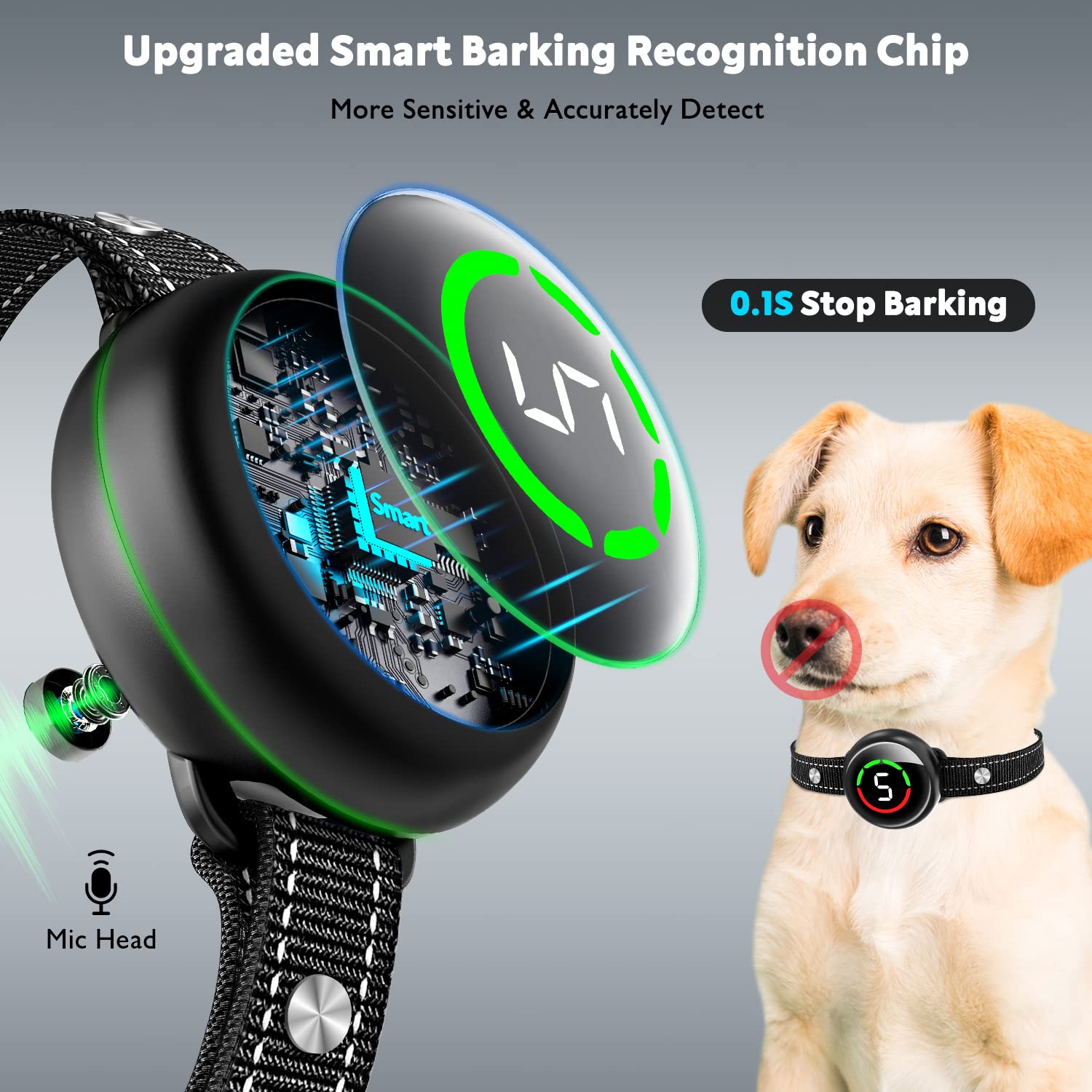 Bark Collar for Large Dog & Medium Dogs, Birkhey Dog Bark Collar, Rechargeable Automatic Bark Shock Collar, Anti Barking Collar with Beep Vibrating Shock, 5 Sensitivity for Barking Control & Training