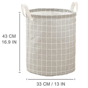 COTTNY Laundry Basket Cotton Collapsible Organizer Basket, 3pcs Waterproof Round Storage Bin with Handles, 12.9"x12.9"x16.9" Storage Baskets for Home, Office, Toy Household Organizer, Grey+White+Pink