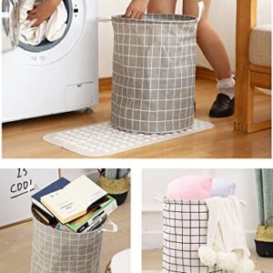 COTTNY Laundry Basket Cotton Collapsible Organizer Basket, 3pcs Waterproof Round Storage Bin with Handles, 12.9"x12.9"x16.9" Storage Baskets for Home, Office, Toy Household Organizer, Grey+White+Pink