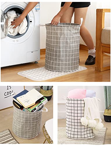 COTTNY Laundry Basket Cotton Collapsible Organizer Basket, 3pcs Waterproof Round Storage Bin with Handles, 12.9"x12.9"x16.9" Storage Baskets for Home, Office, Toy Household Organizer, Grey+White+Pink