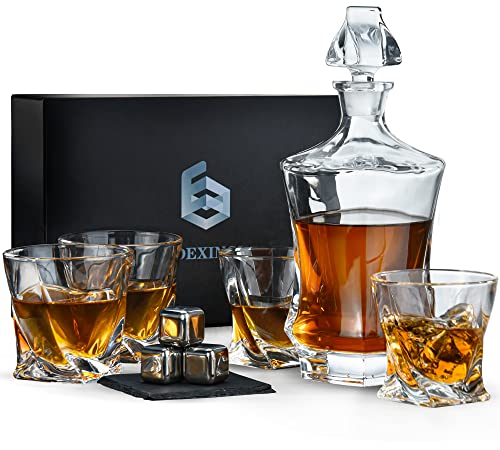 WODEXINGKO Whiskey Decanter Sets for Men, Crystal Whiskey Decanter and Glasses set, Liquor decanter for Bourbon, Scotch, Vodka, Whiskey - Whiskey gifts for men. Transparent