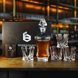 WODEXINGKO Whiskey Decanter Sets for Men, Crystal Whiskey Decanter and Glasses set, Liquor decanter for Bourbon, Scotch, Vodka, Whiskey - Whiskey gifts for men. Transparent