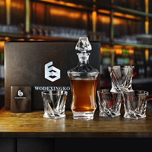 WODEXINGKO Whiskey Decanter Sets for Men, Crystal Whiskey Decanter and Glasses set, Liquor decanter for Bourbon, Scotch, Vodka, Whiskey - Whiskey gifts for men. Transparent