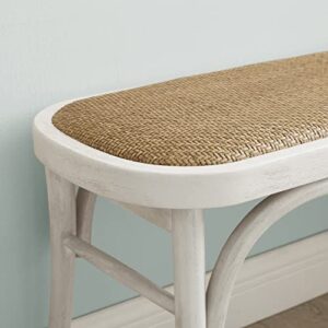 Linon White Bentwood Natural Woven Rattan Seat Hank Bench, White & Natural