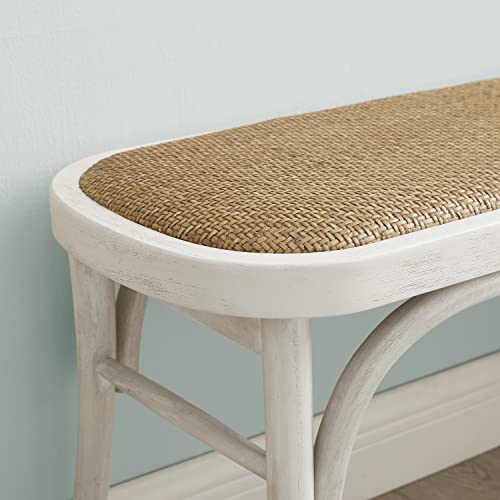 Linon White Bentwood Natural Woven Rattan Seat Hank Bench, White & Natural