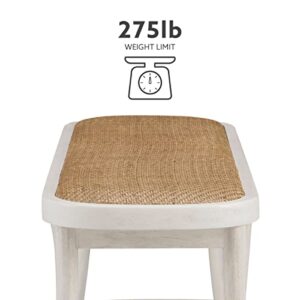 Linon White Bentwood Natural Woven Rattan Seat Hank Bench, White & Natural