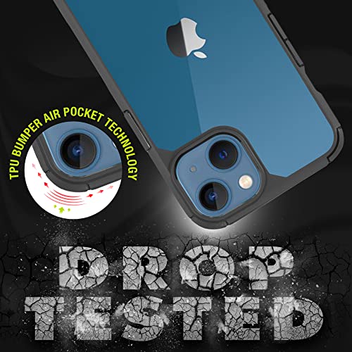 OUTERFACTOR Clear iPhone 13 Phone Case Protective Cover - Shockproof & Drop Tested - Slim Profile - Max Impact Absorption - Rugged Military Grade - Phone 13 case 6.1" Black Edges