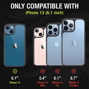 OUTERFACTOR Clear iPhone 13 Phone Case Protective Cover - Shockproof & Drop Tested - Slim Profile - Max Impact Absorption - Rugged Military Grade - Phone 13 case 6.1" Black Edges