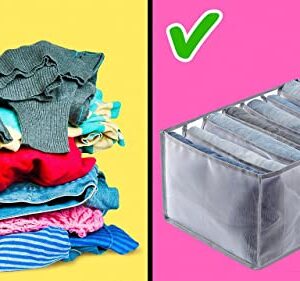 2 Pack 7 Grids Pants Organizer Jeans for Closet Storage Jean Clothing Closet Wardrobe Clothes Baskets Mesh Washable Foldable Drawer Thin Jeans T-shirts Underwear Socks Bra Leggings Skirts Swearter (2)