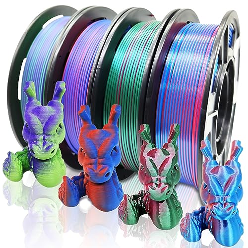 Reprapper 4X 250g Color Pack, Dual Color Filament Coextrusion PLA Filament 1.75mm for 3D Printer & 3D Pen, 4 x 250g Spools Matte Red/Blue, Matte Purple/Green, Silk Red/Blue, Silk Purple/Green